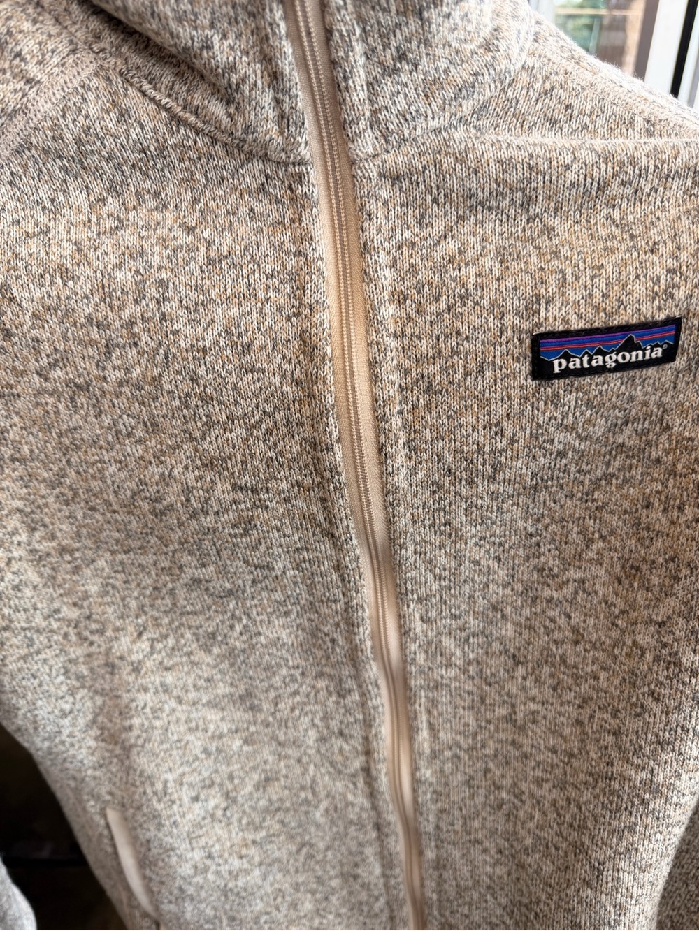 Patagonia women's Heather Beige Full-Zip Sweater Hoodie (better sweater)